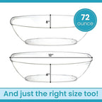 PLASTICPRO Disposable Oval Serving Bowls, Party Snack or Salad Bowl, 72-Ounce, Plastic (4, Clear)