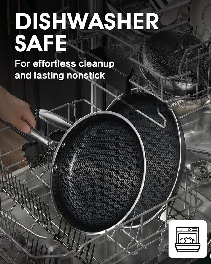 10 Inch Non Stick Frying Pan with Lid, Hybrid Nonstick Stainless Steel Skillet Pan with Stay-cooling Handle, PFOA Free Non Toxic Dishwash & Oven Safe Kithchen Cookware Set Compatible All Cooktops