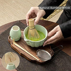 Matcha Whisk Set, Matcha Set Includes Ceramic Matcha Bowl, Bamboo Whisk, Scoop, Chasen Holder, Sifter - 5 Pcs Perfect Matcha Kit for Matcha Lover (Emerald Green)