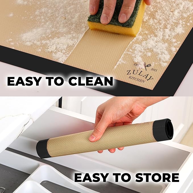Zulay Kitchen Silicone Baking Mat 2-Pack (16.5"x11.6") – Reusable Nonstick Silicone Baking Sheets for Oven, Pastry, Cookies & More – Easy to Clean, Heat Resistant (Black)