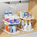 Delamu 3 Pack 2-Tier Bathroom Under Sink Organizers and Storage, Multi-Purpose Stackable Pantry Organization and Storage, Pull Out Clear Kitchen Bathroom Cabinet Organizer with Movable Dividers, White
