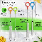 Buenalife Heavy Duty Cleaning Brushes Set of 8 - Extra Long Straw Cleaners for Metal and Plastic Reusable Drinking Straws, to Clean Small Spaces, Sippy Cups, Water Bottles - Sturdy Hard Brush Bristles