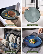 Famiware Star 24-Piece Stoneware Dinnerware Sets, Service for 6 - Shallow Pasta Bowls & Flat Plates, Modern Rustic Reactive Glaze Dishes, Chip/Scratch Resistant, Microwave/Dishwasher Safe, Deep Forest