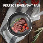 COOKER KING 10-Inch Stainless Steel Pan, Hybrid Nonstick Frying Pan, Skillet, 3-Ply Clad Cookware, Even Heat Distribution, Dishwasher & Oven Safe, with Stay-Cool Handle, Induction Compatible