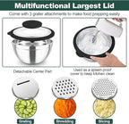 TeamFar Mixing Bowls, Stainless Steel Salad Serving Bowl with Clear Lids & 3 Graters, For Kitchen Cooking Prepping Storing, Size 4.6/2.6/1.5/1/0.7 QT, Nesting & Airtight, Set of 5 & Black
