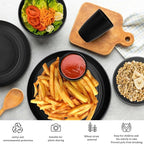 Wheat Straw Dishes Set 16 PCS, Service for 4,Unbreakable and Ruseable Plastic Dinnerware Sets,Dishwasher & Microwave Safe Plates Set for Kitchen,Camping,Dorm,Dessert Plates, Drinking Glasses（Black）