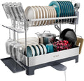 SUNLY Large Dish Drying Rack, Multipurpose 2 Tier Dish Racks for Kitchen Counter, 304 Stainless, Extra Large Drain Board, Gray