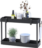 Simple Houseware 2-Tier Under Sink Organizer Storage Tray with Hooks, Black