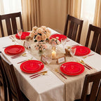DaYammi 150Pcs Red Plastic Plates & Gold Cutlery with Red Handle,Red Disposable Plates Set Include 30 Dinner Plate, 30 Dessert Plate,30 Knives,30 Forks,30 Spoons for Mother's Day Party Wedding