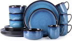 LERATIO Ceramic Dinnerware Sets for 4,16-Piece Reactive Glaze Plates and Bowls Set with Mugs,Highly Chip and Crack Resistant | Dishwasher,Microwave & Oven Safe Dishes set-Blue