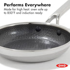 OXO Hybrid 8” Nonstick Stainless Steel Frying Pan, Durable PFAS-Free Ceramic Skillet, Stay-Cool Handle, Induction & All Cooktop Compatible, Dishwasher Safe, Mirror Polished Tri-Ply