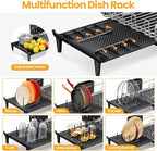 TOOLF Expandable Dish Rack, Dish Drying Rack for Kitchen Counter, Foldable Dish Dryer Rack, Stainless Steel Dish Drainer Racks with Cutlery Holder, Collapsible Dish Drying Racks Large Size,Black