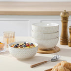 MALACASA Cereal Bowls, 30 Ounce Ceramic Soup Bowl for Kitchen, Stoneware Bowls Set of 4 with Embossment for Pho, Chip, Fruits, Salad, Noodle, Ramen - 6 Inch, Arctic White Series LYDIA