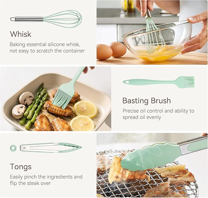 Silicone Cooking Utensils Set, 28 Pcs Kitchen Utensils Set 446°F Heat Resistant Spatula Set, Food Grade Silicone and Stainless Steel Handle Kitchen Gadgets for Nonstick Cookware BPA Free