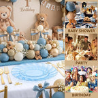 YOUBET 125PCS Clear Blue Gold Plastic Plates - Blue Disposable Plates With Gold Rim Include 25 Dinner Plates 25 Dessert Plates 75 Golden Silverwares for Wedding Birthday & Parties
