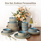 GBHOME 18-Piece Stoneware Dinnerware Set for 6 – Ribbed Ceramic Plates and Bowls, Scratch-Resistant, Microwave & Dishwasher Safe, Reactive Glaze, Reactive Glaze Teal