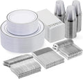 Goodluck 350 Pieces Silver Dinnerware Set for 50 Guests, disposable Plastic Plates for Party, Include: 50 Dinner Plates, 50 Dessert Plates, 50 Paper Napkins, 50 Cups, 50 Silverware set