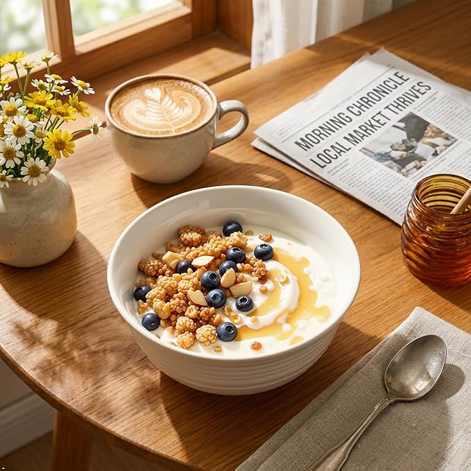 Serving Bowls Set of 2, 60 Ounce Ceramic Large Bowls, Deep Kitchen Bowls for Salad Soup Ramen Pasta Cereal Fruit, Microwave Oven Dishwasher Safe, Ideal for Home Dining & Gifting, Creamy White