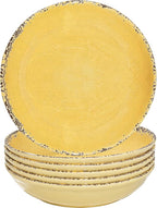 Farmhouse Melamine Pasta Bowls Set, 42 OZ Large Salad Bowls Set, 9.25 inch 6 Piece large Soup Bowls,Wide and Shadow Rustic Round Serving bowl, Set of 6 Dinner Bowl,Yellow…