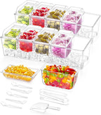Lifewit 2 Pack Taco Bar Serving Set for Party with 5 x 20 oz Containers & Components, Ice Chilled Condiment Caddy Organizer, Garnish Serving Tray Platter for Mimosa Bar Accessories, Fruit, Salad, Food