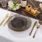 DaYammi 175PCS Clear Black and Gold Plastic Dinnerware Set for Party, Hammered Disposable Plates for Party, Include: 25 Dinner Plates, 25 Dessert Plates, 75 Gold Silverware 25 Napkins 25 Cups