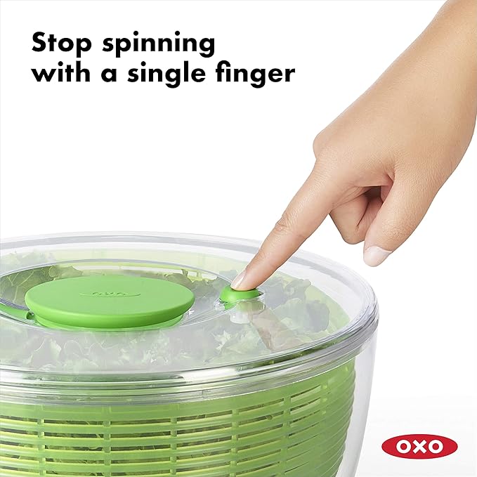 OXO Good Grips Salad Spinner - Large, Green Lettuce & Fruit Washer, BPA-Free, Easy One-Hand Pump (Pack of 4)