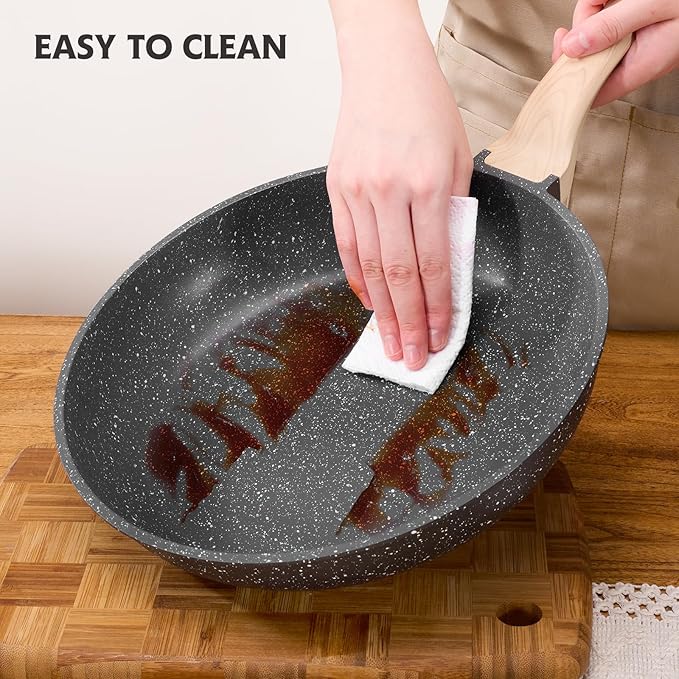 10 inch Nonstick Frying Pan Skillet, Non Stick Granite Fry Pans, Stone Cookware Omelet Pan, Egg Frying Pan with Heat-Resistant Handle, Requires Installation, PFOA Free Chef's Pan, Induction Compatible