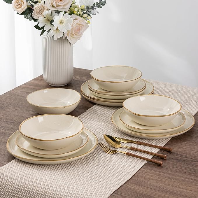 AmorArc Ceramic Dinnerware Sets,Handmade Reactive Glaze Stoneware Plates and Bowls Sets,Highly Scratch Resistant | Dishwasher & Microwave Safe Dishes Set,Service for 8 (24pc)
