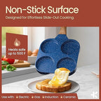 4-Cup Nonstick Frying Egg Pan Blue Marble, Granite Pancake Pan, PFOS & PFOA Free, Die-Cast Aluminum with Heat-Resistant Handle, 500°F Stove-Safe, Compatible with Induction, Gas & Electric Cooktops