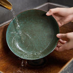 Pokini Stoneware Pasta Bowls Set of 6, 8.75 Inch Ceramic Bowl Set 32 Oz, Microwave & Dishwasher Safe Bowl Plates, Large Salad Bowl for Serving Soup, Pasta, Noodle, Dinner, Brown Green