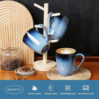 MONITO 14 OZ Coffee Mugs Set of 4, Large Ceramic Blue Coffee Mugs Set with handle for Tea/Latte/Milk/Cocoa, Funny Tea Cups for Office and Home, Engagement Gifts. (Ice-snow Blue)