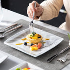 MALACASA Plates and Bowls Sets, 12-Piece Porcelain Dinnerware Sets for 4, Square Plates and Bowls for Dessert, Salad and Soup, Ceramic Dishes Dining Dishware Set, Marble Grey, Series Blance