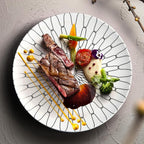 8-Inch Salad Plates Set of 6, Black White Grid Pattern Ceramic Plates, Checkerboard Design for Lunch, Pasta & Salad, Microwave & Dishwasher Safe