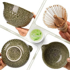 Joyscale Matcha Whisk Set, Matcha Set Whisk And Bowl, 8 Pcs Matcha Kit Set(Texture Design), 16 OZ, Japanese Matcha Tea Set, Matcha Making Kit Gifts for Tea Lovers(Mottled Green)