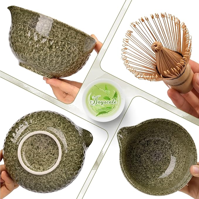 Joyscale Matcha Whisk Set, Matcha Set Whisk And Bowl, 8 Pcs Matcha Kit Set(Texture Design), 16 OZ, Japanese Matcha Tea Set, Matcha Making Kit Gifts for Tea Lovers(Mottled Green)