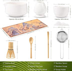 HELPLX Matcha Whisk Set, 10-Piece Japanese Matcha Kit with Bowl, Whisk & Holder, 2 Tea Cups, Bamboo Scoop, Spoon, Sifter, Scoop Rest & Tea Towel – White Matcha Tea Set for Ceremony or Daily Use