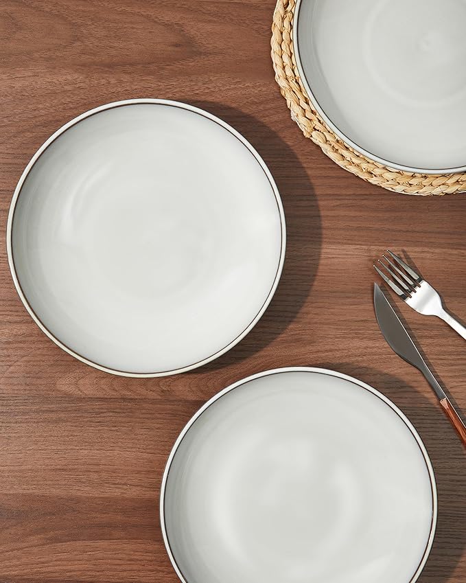 Pokini Pasta Bowls 30 oz, Terracotta Ceramic Plate Bowls for Kitchen, Microwave & Dishwasher Safe, Large Wide Serving Bowls for Salad/Soup/Noodle/Dessert, Moonstone White