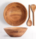 Luxe Designs Wooden Salad Bowl Set - Food Safe & Sustainable Decorative Bowl - Wood Bowl for Fruits, & Salads - Easy to Clean Large Salad Bowls Set w/Spoon, Fork – Wooden Bowls for Food