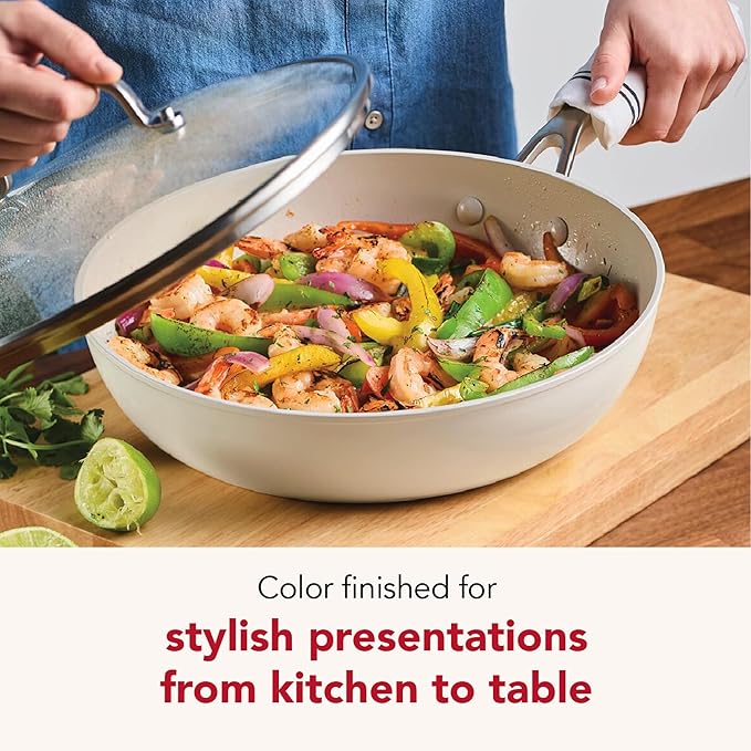 KitchenAid Hard Anodized Ceramic Induction Nonstick Cookware Frying Pan/Skillet with Lid, Dishwasher Safe, 12.25 Inch Non Stick Fry Pan with Stainless Steel Handle - Porcelain White