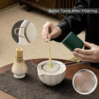 Matcha Whisk Set, Matcha Set Includes Ceramic Matcha Bowl, Bamboo Whisk, Scoop, Chasen Holder, Sifter, 5 Pcs Perfect Matcha Kit for Matcha Lover (Pearl White)