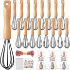 Baderke 20 Sets Baking Gifts Set Includes 8 Inch Silicone Whisk with Wood Handle Wired Stainless Steel Whisk Set Greeting Cards Plastic Bags for Party Birthday Christmas Stuffers Gift(Black)