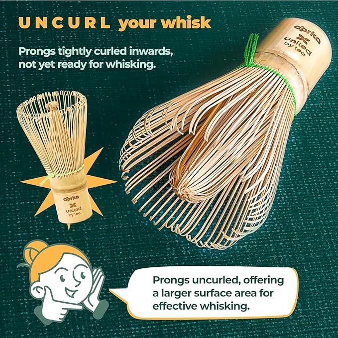 Aprika Life Matcha Bamboo Whisk Set with Holder | 100 Prong Chasen, Bamboo Scoop & Glass Whisk Holder | Matcha Whisk and Holder Starter Kit