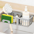 Yieach 3 in 1 Kitchen Sink Caddy Sponge Holder with Suction Cup and Adhesive,Plastic Rust-Proof kitchen Scrubber,Dish Scrub,Dish Soap Holder,Grey Hanging Sponge Rack and In Sink Organizer Essentials