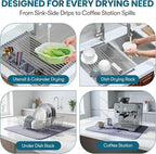 Havenity™ Expandable Roll Up Dish Drying Rack with Drying Mat - Adjustable Up to 22.75" with 2 Free Attachments & 2 Removable Baskets, 304 Stainless Steel Over The Sink Dish Drying Rack Cover Kitchen