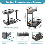 Liuoud Under Sink Organizer 2 Pack, 2 Tier Slide Out Large Capacity Height Adjustable Under Sink Organizers and Storage for Kitchen Bathroom Cabinet, Black