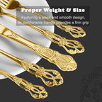 Runfly Retro Royal Gold 48 Pieces Flatware Set, Gorgeous Golden Silverware Set For 8, Anti-rust Stainless Steel dark Cutlery Set Utensils Including Fork Spoon and Knife