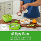 Bentgo Salad Container - 54 oz Bowl with 4-Compartment Toppings Tray, Leak-Proof Dressing Container, Reusable Fork, BPA-Free Lunch Box for Meal Prep & Food Storage; Removable Bento Tray (Green)