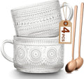 Mfacoy Vintage Coffee Mugs Set of 2, 14 oz Embossed Glass Cups with Handle, Clear Cups for Cappuccino, Latte, Cereal, Yogurt, Milk, Hot or Cold Beverages