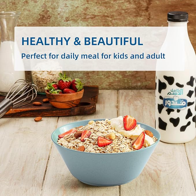 32 Ounce Cereal Bowls, Unbreakable Wheat Straw Fiber Bowl, Lightweight Kitchen Bowls Microwave & Dishwasher Safe BPA Free Bowls, E-Co Friendly Bowls Set for Cereal, Salad,Oatmeal, Soup,Snacks -6 Color