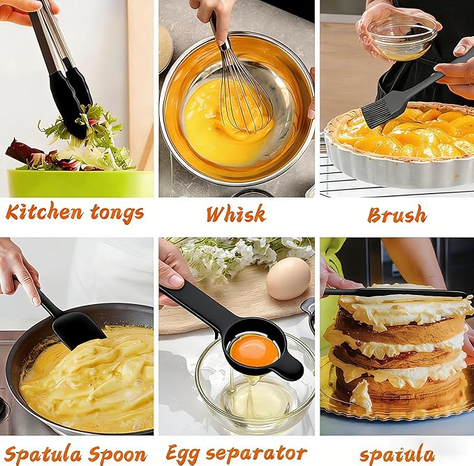 Thickened Stainless Steel Mixing Bowls with Airtight Lids, Umite Chef 26Pcs Stainless Steel Bowls Set, 3 Grater Attachments & Black Non-Slip Bottoms Size 7, 4, 2.5, 2.0,1.5, 1QT for Mixing & Serving